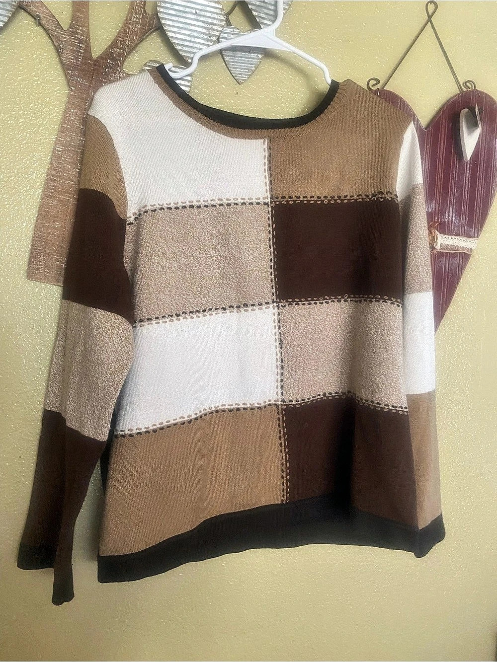 EMME by M. James Color Block Sweater in Brown & White XL Like New